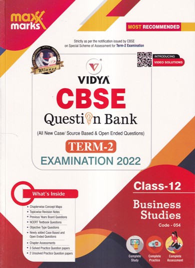 VIDYA CBSE QUESTION BANK TERM 2 EXAMINATION 2022 CLASS 12 BUSINESS STUDIES | VIDYA PRAKASHAN