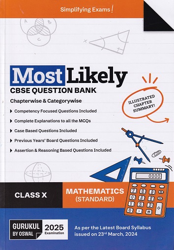 MOST LIKELY CBSE QUESTION BANK (Chapterwise & Categorywise) 2024 Class X/Class 10th MATHEMATICS (STANDARD) | Oswal Gurukul