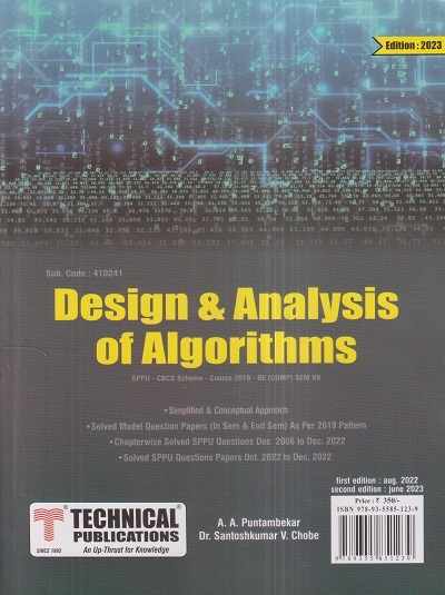 DESIGN & ANALYSIS OF ALGORITHMS (Comp. Engg. Sem 7) SPPU | A.A. PUNTAMBEKAR, DR. SANTOSHKUMAR V. CHOBE | Technical Publishers