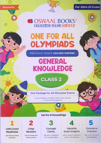 ONE FOR ALL OLYMPIADS (PREVIOUS YEARs SOLVED PAPERS) GENERAL KNOWLEDGE Class 2 | OSWAAL BOOKS