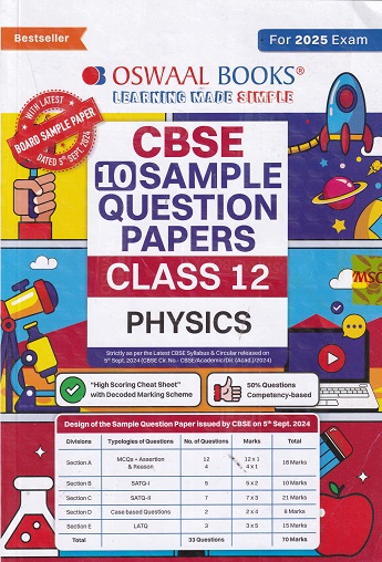 CBSE 15 SAMPLE QUESTION PAPERS Class- 12 PHYSICS 2026 | OSWAAL BOOKS