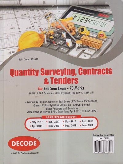 DECODE QUANTITY SURVEYING, CONTRACTS & TENDERS (CIVIL ENGG. SEM 8) SPPU | TECHNICAL PUBLICATIONS