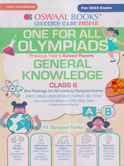 ONE FOR ALL OLYMPIADS (PREVIOUS YEARs SOLVED PAPERS) GENERAL KNOWLEDGE Class 6 | OSWAAL BOOKS