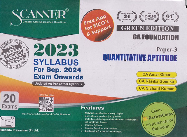 SCANNER CA FOUNDATION Paper-3 QUANTITATIVE APTITUDE 2024 | AMAR OMAR, RASIKA GOENKA, NISHANT KUMAR | Shuchita Prakashan