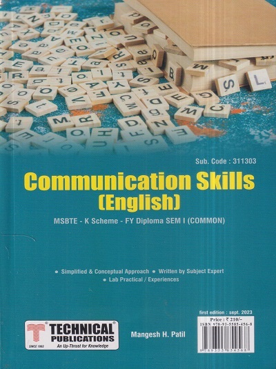 COMMUNICATION SKILLS (English) (FE Diploma Sem-I) MSBTE (K Scheme) | MANGESH H. PATIL | Technical Publishers