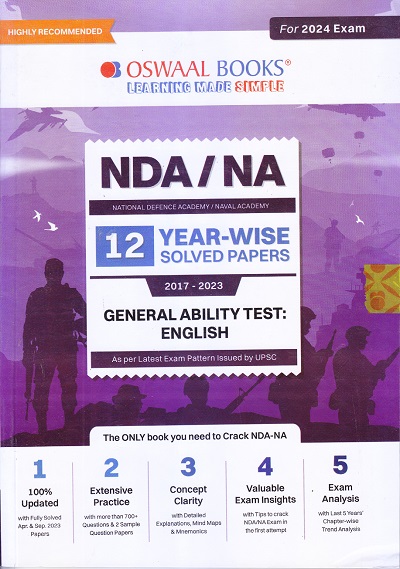 NDA/NA 12 YEAR-WISE SOLVED PAPERS 2017-2023 GENERAL ABILITY TEST: ENGLISH | OSWAAL BOOKS
