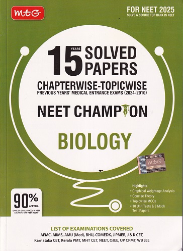 15 YEARS SOLVED PAPERS CHAPTERWISE TOPICWISE NEET CHAMPION BIOLOGY | MTG